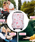 All In One Baby Car Seat Cover Nursing Shield For Boys And Girls shown in various weather conditions and uses