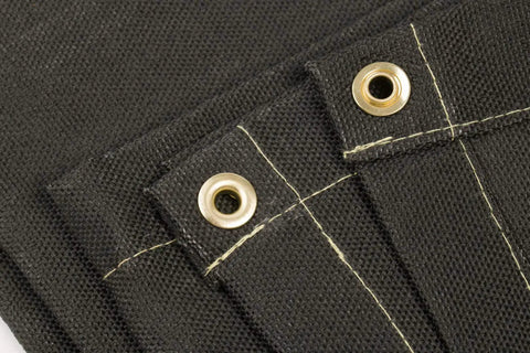 Close-up of grommets on the Tough As Nails Heavy Duty Fireproof Welding Blanket With Vermiculite Treated Fiberglass And Kevlar.