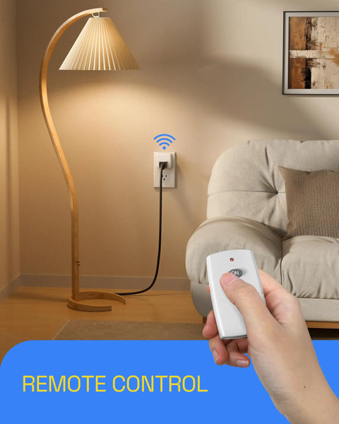 Person using Wireless Remote Outlet Plug With 100Ft RF Range, Energy Saving Light Switch For Household Appliances, 15A 1875W