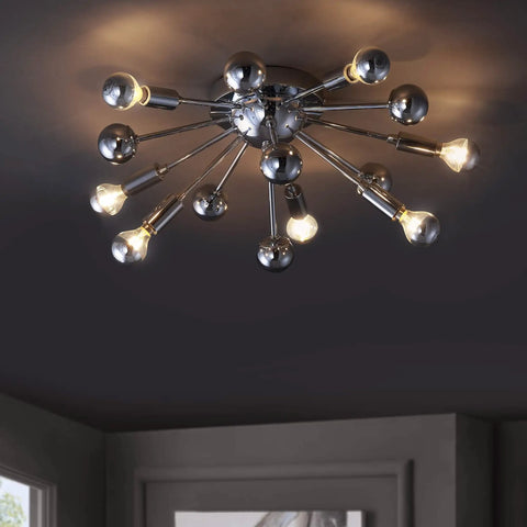 Chrome 20 Inch 7 Light Sputnik Flush Mount Ceiling Light Fixture Dope Contemporary Mid Century Style with LED bulbs