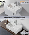 Bathroom Wash Basin(45 * 31 * 13cm) - Countertop/Wall-Mounted Recular Sink (Whitle) shown as wall-mounted and countertop options.