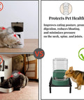 Built Tough Metal Elevated Pet Feeder Stand With Easy Adjust Height, Straight Up Sturdy Base Rack For Auto Dog Water Jugs And Cat Bowls Designed For Small And Medium Pups And Kitty Folks showing proper eating posture.