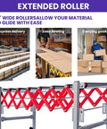 Adjustable Roller Conveyor System With 700 Lbs Capacity Flexible 13 To 47 Inch Roller shown moving materials in warehouse