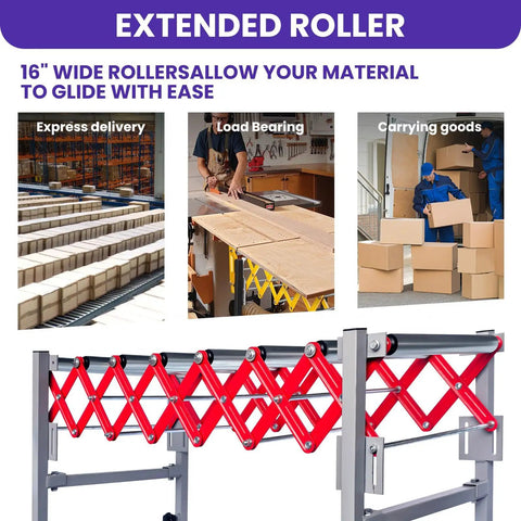 Adjustable Roller Conveyor System With 700 Lbs Capacity Flexible 13 To 47 Inch Roller shown moving materials in warehouse
