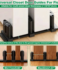 Three Roller Adjustable Floor Guide Kit For Double Bypass Sliding Doors Black Floor Mount Guides Two Pack installed