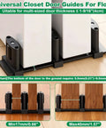 Three Roller Adjustable Sliding Closet Door Floor Guide Kit Black No-Squeak Glide For Bypass Double Bypass And Barn Doors