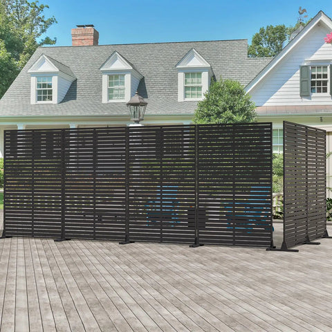 Outdoor Privacy Screen Set With Six Interlocking Freestanding Panels And Stand, 72 Inch Tall HDPE Fence With Louver Pattern in garden