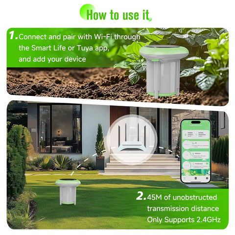 Three In One Soil Moisture Temperature And Fertility Meter for plants and gardens with a digital sensor and app notifications.