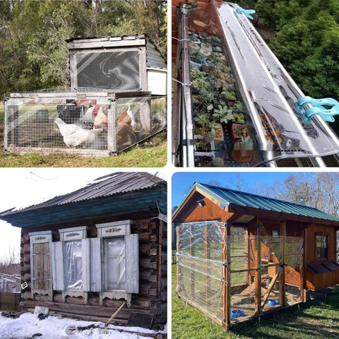 Built Tough 3 By 6 Foot Heavy Duty Clear Vinyl Tarp With Reinforced Grommets 14 Mil Waterproof PVC Shield covering outdoor structures.
