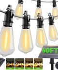 60Ft Solar String Lights Outdoor Waterproof With Remote Dimming For Cozy Mood Lighting Shatterproof ST38 20 LED Bulbs 2700K
