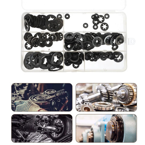 260 Piece Manganese Steel Flower Shaped Lock Washers Push On Locking Clips Assortment Kit in plastic box