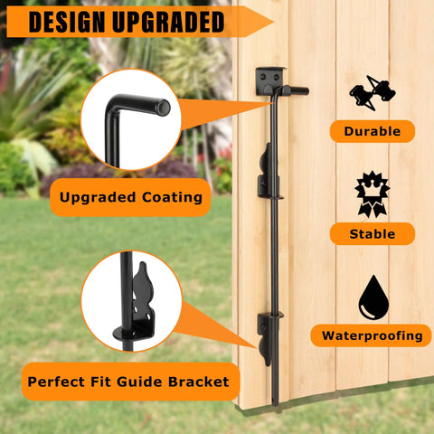 Tough As Nails 18 Inch Heavy Duty Cane Bolt Drop Rod Ground Latch for wood fence, featuring upgraded coating and bracket.
