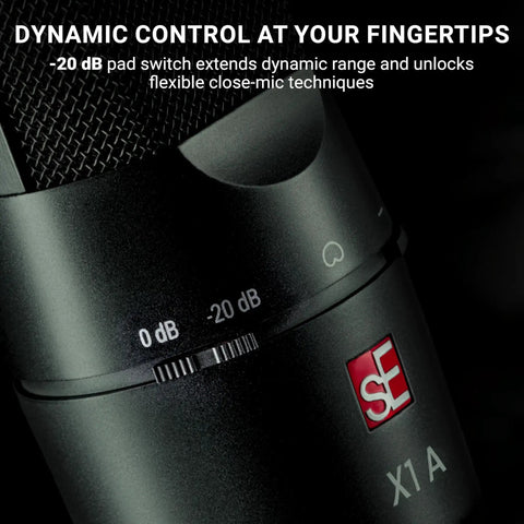 Close-up of X1 A Large Diaphragm Condenser Microphone with 100 Hz filter and minus twenty decibels pad for singing and instruments.