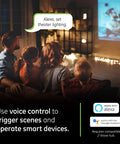 Family watching a movie with Z-Wave Plus Smart Dimmer control, works with Alexa. Compatible with ZWave hub, 3-way ready.