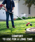 Person using Gas Powered Weed Wacker 25.4cc 2 Cycle String Trimmer And Edger With 16 Inch Cutting Swath on lawn