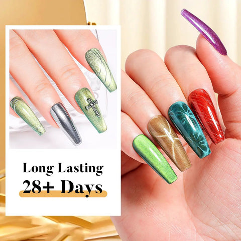 Various colors of Cat Eye Gel Nail Polish Kit 12 Color Soak Off LED UV Gel Nails High Gloss Long Lasting Non Toxic Vegan manicure