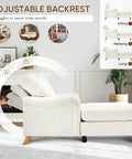 Side view of Chaise Lounge Chair With Adjustable Backrest Modern Cozy Chenille Upholstery Sleeper Bed With Rolled Arm for Indoor Use