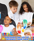 Kids using Hands On Science Lab Kit For Kids With 80 Experiments And Scientist Costume in classroom setting.