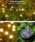 Solar Garden Lights Firefly And Starburst Swaying Lights in rain, showing waterproof feature amid lush greenery.