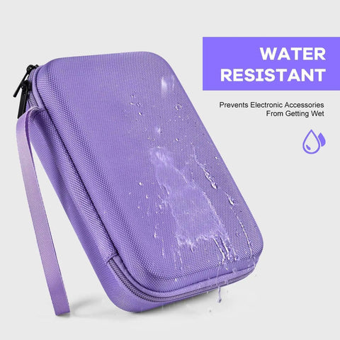 Kickass Travel Tech Organizer Case For Cables Chargers Power Bank And Storage Drives Waterproof Shockproof Hard Shell, purple water-resistant design.