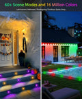 Dope 20 Pack LED Deck Lights Kit 1.77 Inch RGBW IC lighting on stairs and house exterior demonstrating multicolor effects.