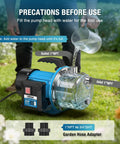 2HP Portable Shallow Well Pump For Home Use 1800 GPH Water Transfer Pump with inlet instructions being filled with water outdoors