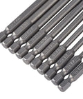 Torx Security Screwdriver Bit Set 10 Piece T6 To T40 With Quarter Inch Magnetic Hex Shank 4 Inch Long S2 Steel, close-up view