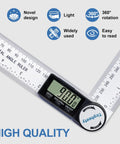 Heavy Duty Digital Angle Finder Protractor Tool With Sleek Seven Inch Body For Zero Guesswork 360 Degree Setup On Woodworking Or Home Shop Tasks That Deliver Hella Precise Readings Every Single Time You Use It showing 90 degrees.