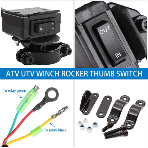 12V Winch Switch With Mounting Bracket For ATV UTV Handlebar Winch Control Rocker Thumb Switch Replacement 1500-6000 Lb