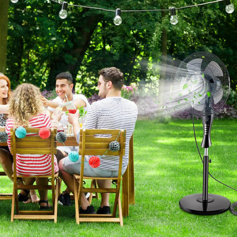 Turn Any Outdoor Fan Into A Chill Mist Mister Kit With 19.69 Ft Water Line 5 Brass Nozzles And Adjustable Valve For Serious Patio Cooling Easy Install Fan Not Included on a standing fan cooling a group outdoors