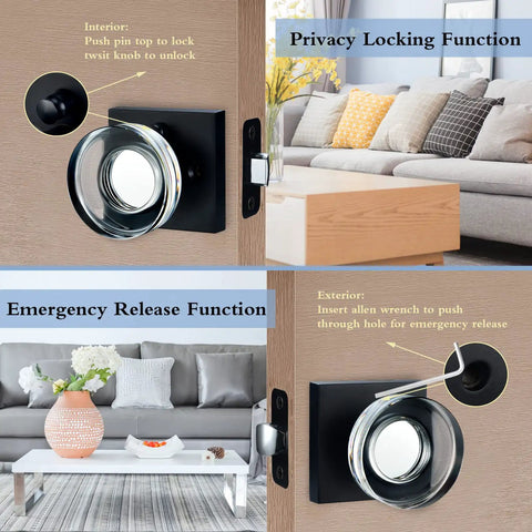 Matte Black Glass Privacy Door Knob With Lock For Bathroom And Bedroom Vintage Crystal Interior Handle Easy Install Kit