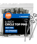 Pack of Beefed Up Heavy Duty 6 Inch Landscape Staples With 8 Gauge Galvanized Circle Top Ground Pins For Weed Barrier Fabric.
