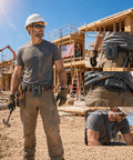 Construction worker wearing Waist Clip Fan Portable Personal Fan With 5000mAh Rechargeable Battery and hands-free belt clip.
