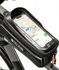 Ridiculously Handy 2L Bike Front Frame Bag With Water Resistant Top Tube Mount Touchscreen Friendly Window showing map app