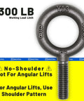 10 Pack Industrial Grade No-Shoulder Lifting Eye Bolts 3/8-16 By 1-1/4 Inch, Vertical Pull Only, shown with 1300 lbs WLL label