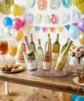 Massive 11.5L Ice Bucket Duo For Parties, Dual Pack Drink Cooler Tub filled with champagne and wine bottles on a decorated table.