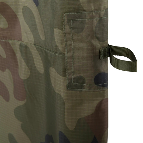 Supertarp Tarp Shelter In Pencott Wildwood Camo, detail of waterproof ripstop material with reinforced attachment