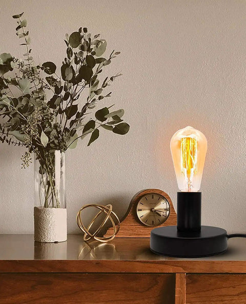 Industrial Desk Lamp Base With Ceramic Holder E26 E27 Compact Old School Vintage Edison Style Small Desk Light For Home Office Decor Plug In Cord With On Off Switch Bulb Not Included Space Saving Nightstand Lamp
