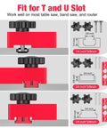 Premium Thin Rip Jig Guide For Table Saw Band Saw And Router Table fits T and U slots with adjustable components for precise cutting.