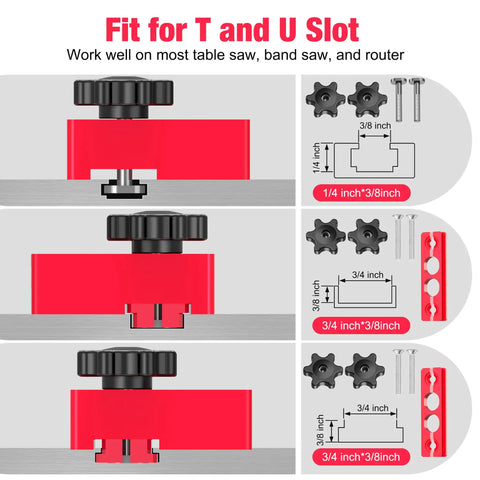 Premium Thin Rip Jig Guide For Table Saw Band Saw And Router Table fits T and U slots with adjustable components for precise cutting.
