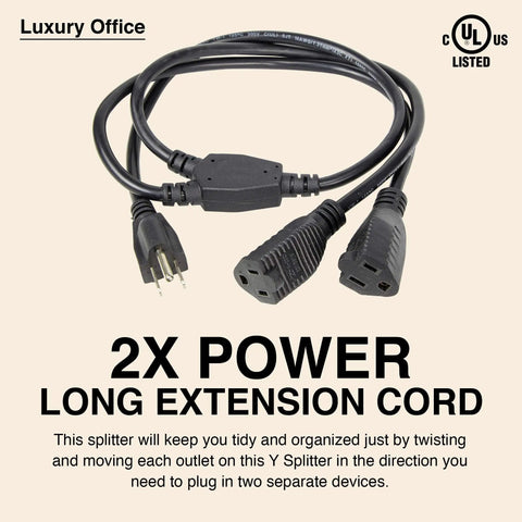 Two Way Power Splitter And Three Foot Y Style Extension Cord One Pack Converts One Outlet Into Two With Separate Cables Featuring 3 Pronged Outlets Black SJT 16 AWG Ideal Office Desk Setup