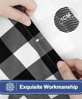 Detail of stitching on Waterproof Elastic Fitted 6Ft Picnic Table Cloth 2 Pack Buffalo Plaid Black White 30x72 Inches