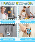 Digital Kitchen Timer Set With 12 Pack Magnetic Timers In 6 Bright Colors shown in multiple use scenarios