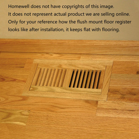White Oak Wood Floor Register 4x12 Inch Unfinished Flush Mount Vent With Damper Durable Frame shown installed in flooring