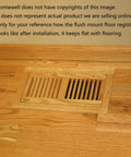 White Oak Floor Register 6x12 In Flush Mount Vent With Damper Unfinished Hardwood Floor HVAC Vent Cover For 3/4 In Thick Floors, Durable Floor Grille For Easy Airflow Control shown installed in hardwood floor, with visible slotted grille and seamless integration.