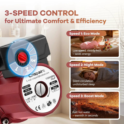 Solid Build 1/8 HP Hot Water Recirculating Pump With 115 Volt 20 Foot Cord And 1 1/4 Inch NPSM Connections 3-speed control settings