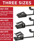 Nail Free Roof Cable Clips For Heat Tape And Electric Cables in three sizes: 325, 625, 875, shown on red background with descriptions