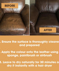 Before and after results on a leather chair using Leather Repair Paint Kit For Furniture And Car Seats 2 In 1 Seal And Color Use