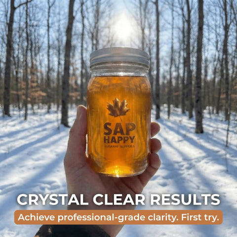 Slick Maple Syrup Tapping Kit With Ten Heavy Duty Spiles Precision Drill Bit And Three Foot Tubing Drops For Smooth Tree To Bucket Transfer And Zero Drip Nonsense Perfect For First Time Tappers Seeking Fresh Maple Gold in a snowy forest.