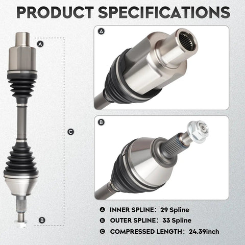 Heavy Duty Front Left And Right CV Axle Shaft Assembly For Ram 1500 3.0L 3.6L 4.7L 5.7L 2 Pack Driver Passenger Side inner and outer spline details